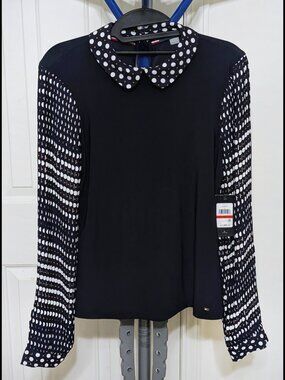 Supercute NWT TOMMY HILFIGER Sz XS S Black Suit Separates Stretch Blouse